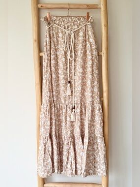 Indigo Rising Boho Floral Print Tiered Maxi Rope Tie Belt Elastic Waist Skirt L